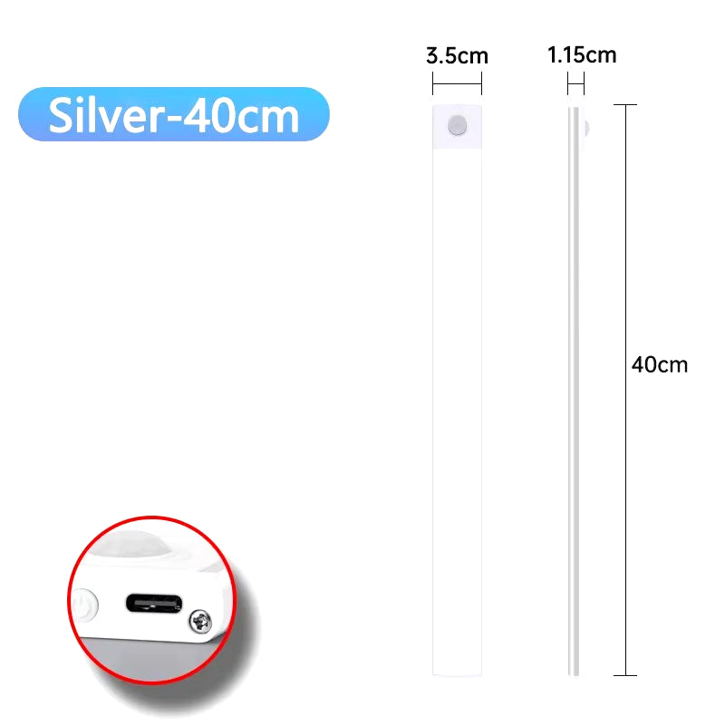 LED Cabinet Light USB Type-C Rechargeable Motion Sensor Led Lamp for Kitchen Wardrobe Cabinet Lighting 20Cm/30Cm/40Cm/50Cm/60Cm