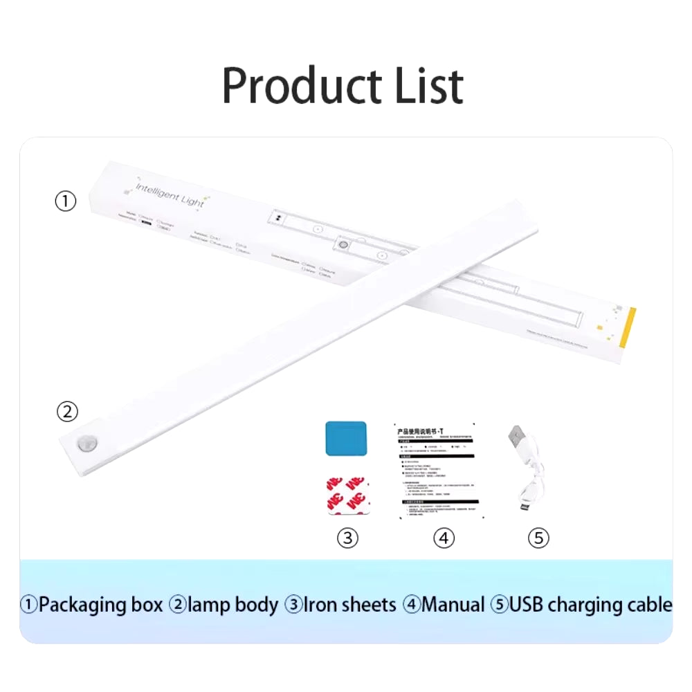 LED Cabinet Light USB Type-C Rechargeable Motion Sensor Led Lamp for Kitchen Wardrobe Cabinet Lighting 20Cm/30Cm/40Cm/50Cm/60Cm