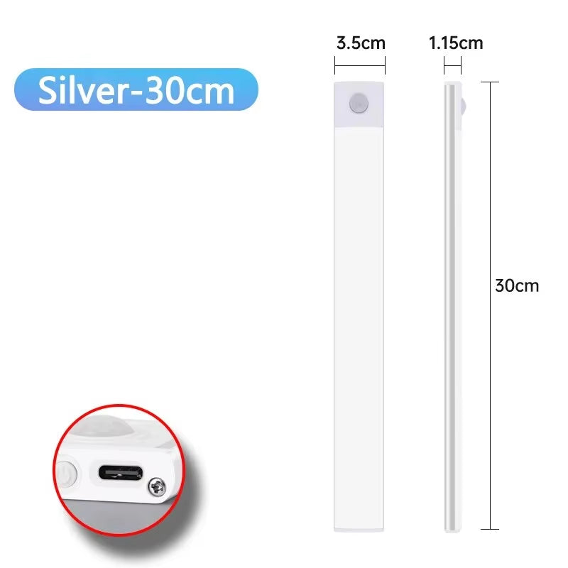 LED Cabinet Light USB Type-C Rechargeable Motion Sensor Led Lamp for Kitchen Wardrobe Cabinet Lighting 20Cm/30Cm/40Cm/50Cm/60Cm